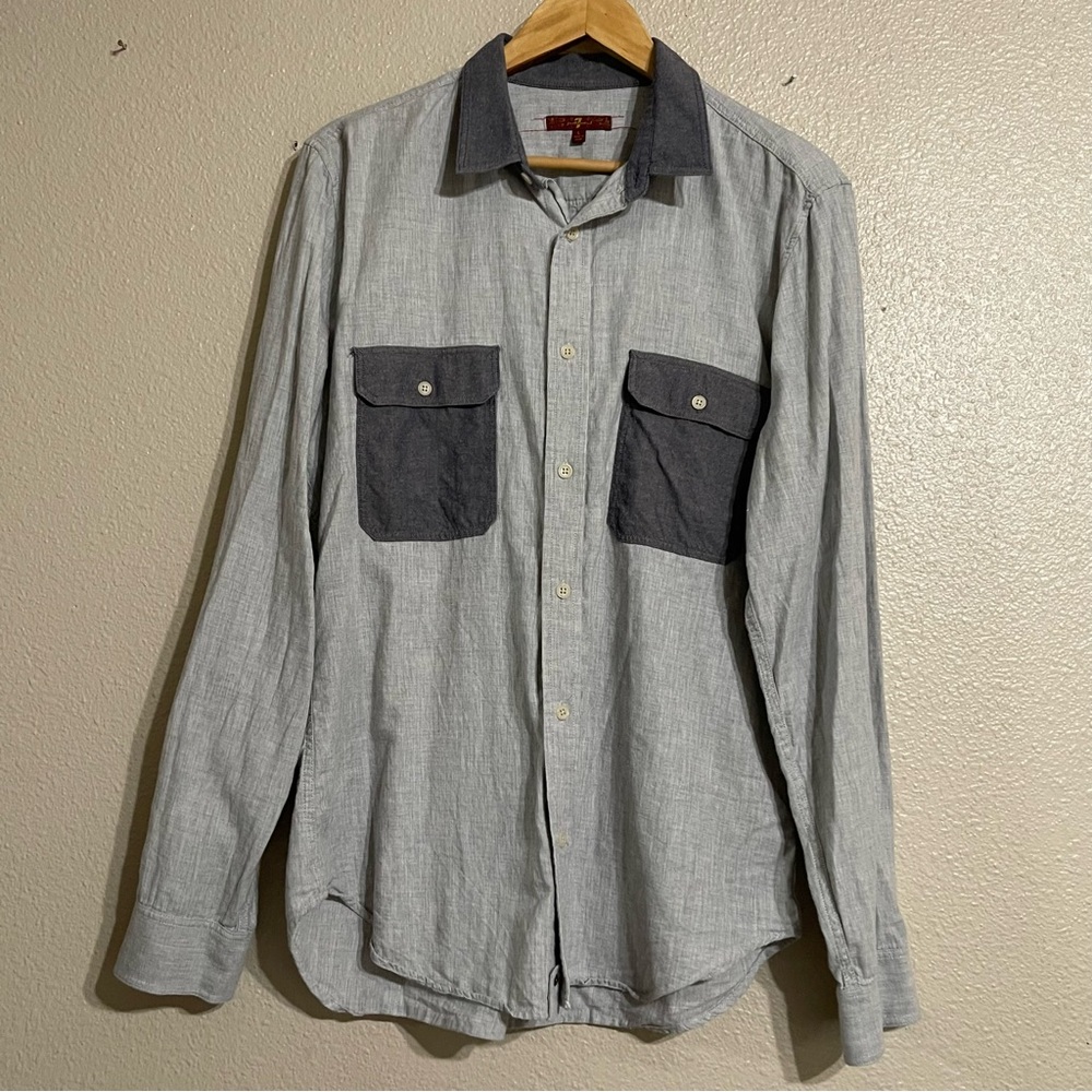 Seven For All Mankind Men’s Size L Gray Long Sleeve Button Up Shirt 100% Cotton